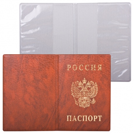 Обложка для паспорта с гербом, ПВХ, печать золотом, светло коричневая, ДПС, 2203.В-104, (18 шт.) - фото 1