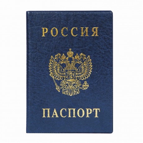 Обложка для паспорта с гербом, ПВХ, печать золотом, синяя, ДПС, 2203.В-101, (18 шт.) - фото 1