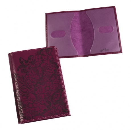 Обложка для паспорта BEFLER Гипюр, натуральная кожа, тиснение, фиолетовая, O.32.-1 - фото 1
