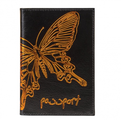 Обложка для паспорта BEFLER Бабочка, натуральная кожа, тисненение-принт, черная, O.14.-11 - фото 1