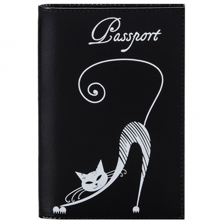 Обложка для паспорта BEFLER Изящная кошка, натуральная кожа, тиснение, черная, O.31.-1 - фото 1