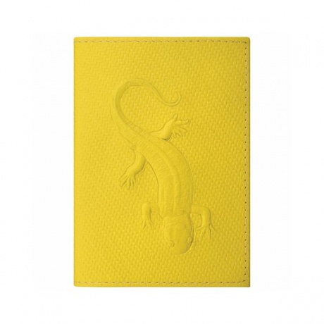 Обложка для паспорта натуральная кожа плетенка, с ящерицей, желтая, STAFF - фото 1