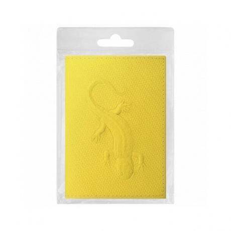 Обложка для паспорта натуральная кожа плетенка, с ящерицей, желтая, STAFF - фото 3