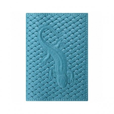 Обложка для паспорта натуральная кожа плетенка, с ящерицей, бирюзовая, STAFF - фото 1