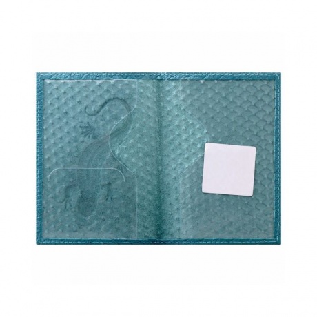 Обложка для паспорта натуральная кожа плетенка, с ящерицей, бирюзовая, STAFF - фото 2