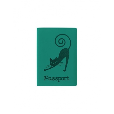 Обложка для паспорта STAFF, мягкий полиуретан, &quot;Кошка&quot;, бирюзовая, 237616 (5 шт.) - фото 1