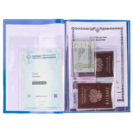 237806, Папка для семейных документов с файлами (паспорта, свидетельства, полисы, СНИЛС) STAFF, 16 отделений, ПВХ, синяя, 237806 - фото 11