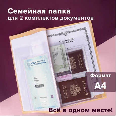 237808, Папка для семейных документов с файлами (паспорта, свидетельства, полисы, СНИЛС) STAFF, 16 отделений, ПВХ, бежевая, 237808 - фото 7