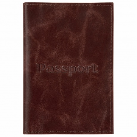 238197, Обложка для паспорта натуральная кожа пулап, &quot;Passport&quot;, кожаные карманы, коричневая, BRAUBERG, 238197 - фото 1