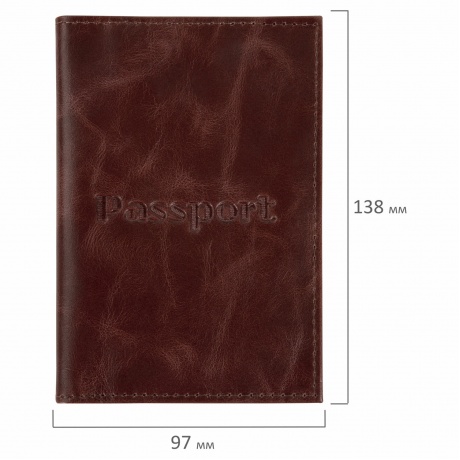 238197, Обложка для паспорта натуральная кожа пулап, &quot;Passport&quot;, кожаные карманы, коричневая, BRAUBERG, 238197 - фото 5