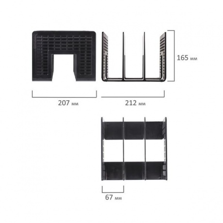 Лоток-сортер для бумаг BRAUBERG Radikal, 3 отделения, 207х212х165 мм, сетчатый, черный, 235364 - фото 3