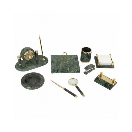 Набор настольный GALANT из мрамора, 9 предметов, зеленый мрамор/золотистые металлические детали, 231194 - фото 1