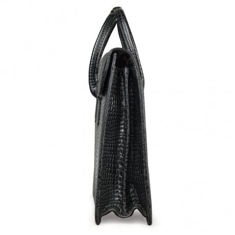 Портфель-сумка женский из натуральной кожи, 38х28х8 см, под крокодила, 2 отдела, клапан с магнитом, черный, 8-095 - фото 3