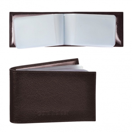 Визитница карманная BEFLER Грейд на 40 визитных карт, натуральная кожа, тиснение, коричневая, K.5.-9 - фото 1
