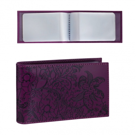 Визитница карманная BEFLER Гипюр на 40 визиток, натуральная кожа, тиснение, фиолетовая, V.43.-1 - фото 1