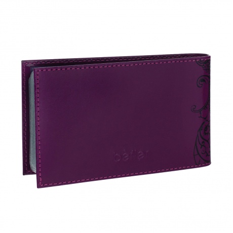 Визитница карманная BEFLER Гипюр на 40 визиток, натуральная кожа, тиснение, фиолетовая, V.43.-1 - фото 3