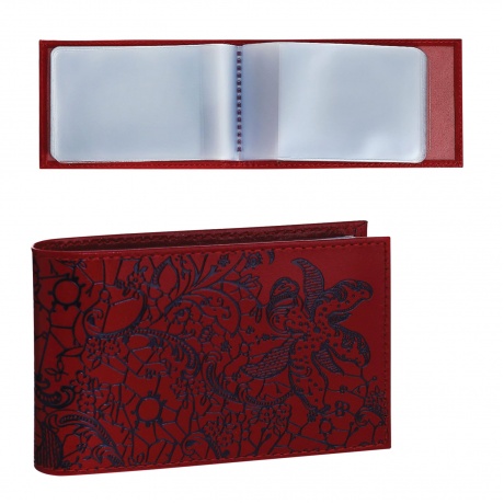 Визитница карманная BEFLER Гипюр на 40 визиток, натуральная кожа, тиснение, красная, V.43.-1 - фото 1