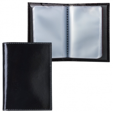 Визитница карманная BEFLER Classic на 40 визиток, натуральная кожа, черная, V.32.-1 - фото 1