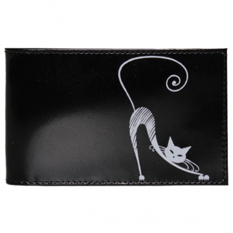 Визитница карманная BEFLER Изящная кошка, на 40 визиток, натуральная кожа, тиснение, черная, V.37.-1 - фото 1
