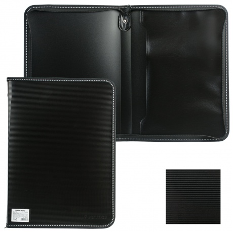 Папка на молнии пластиковая BRAUBERG Contract, А4, 335х242 мм, внутренний карман, черная, 225162, (3 шт.) - фото 1