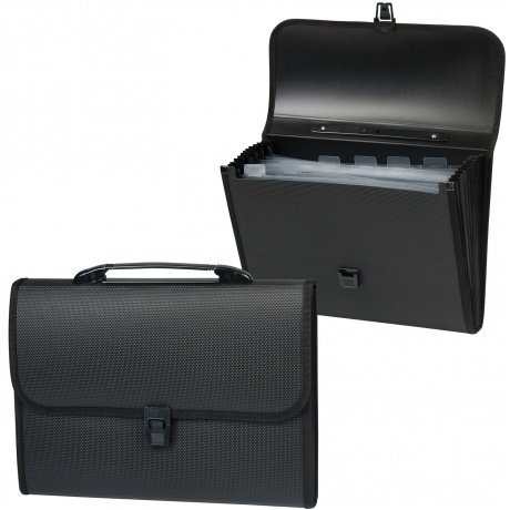 Портфель пластиковый STAFF А4 (330х256х32 мм), 6 отделений, с окантовкой, индексные ярлыки, черный, 221206 - фото 1