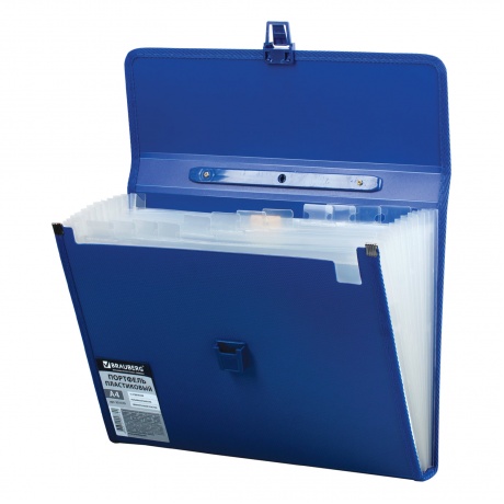 Портфель пластиковый BRAUBERG А4 (332х245х35 мм), 13 отделений, с окантовкой, индексные ярлыки, синий, 221379 - фото 3