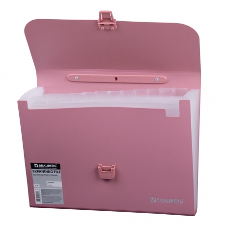 Портфель пластиковый BRAUBERG А4 (327х254х30 мм), 13 отделений, индексные ярлыки, розовый, 221441 - фото 3