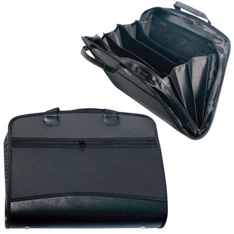 Портфель-папка пластиковая BRAUBERG А4+ (375х305х60 мм), бизнес-класс, 4 отделения, 2 кармана, на молнии, черный, 225169 - фото 1