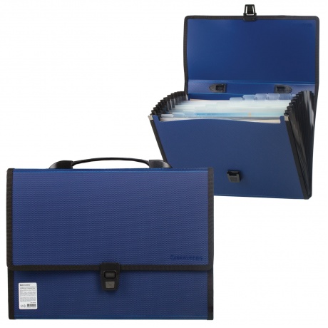 Портфель пластиковый BRAUBERG Дипломат, А4 (330х240х25 мм), 13 отделений, с окантовкой, фактура бисер, синий, РОССИЯ, 226026 - фото 1