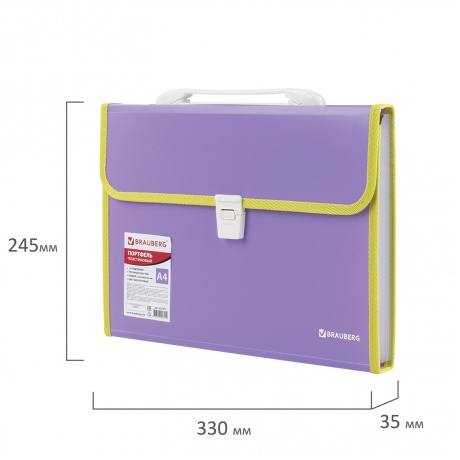 Портфель пластиковый BRAUBERG Joy, А4 (330х245х35 мм), 13 отделений, с окантовкой, индексные ярлыки, фиолетовый, 227977 - фото 7