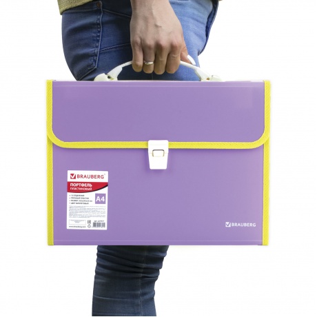 Портфель пластиковый BRAUBERG Joy, А4 (330х245х35 мм), 13 отделений, с окантовкой, индексные ярлыки, фиолетовый, 227977 - фото 8