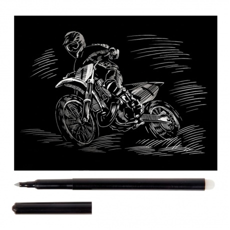 Гравюра с эффектом серебра малая Мотоциклист-гонщик, 10х15 см, основа, штихель, LORI, Гр-135, (6 шт.) - фото 2