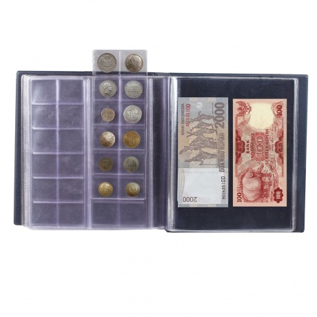 Альбом для монет и купюр на винтах универсальный, 224х224 мм, на 216 монет до D-45 мм, выдвижные карманы, синий, ДПС, 2855-201 - фото 3