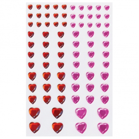 Стразы самоклеящиеся Сердце, 6-15 мм, 80 шт., розовые/красные, на подложке, ОСТРОВ СОКРОВИЩ, 661399, (6 шт.) - фото 2
