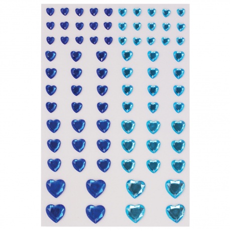 Стразы самоклеящиеся Сердце, 6-15 мм, 80 шт., синие/голубые, на подложке, ОСТРОВ СОКРОВИЩ, 661400, (6 шт.) - фото 2