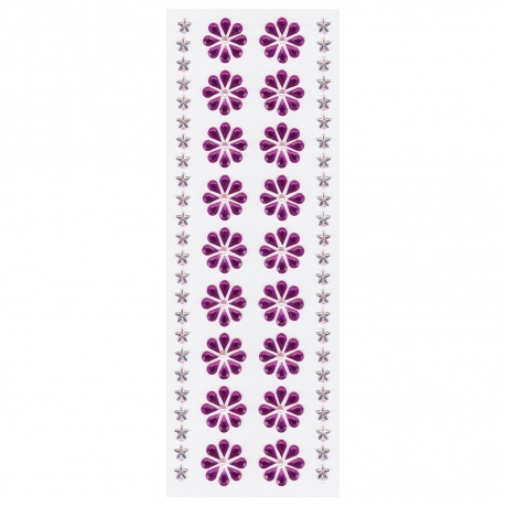 Стразы самоклеящиеся Пурпурные цветы, 8-25 мм, 18 страз + 2 ленты, на подложке, ОСТРОВ СОКРОВИЩ, 661585, (5 шт.) - фото 2
