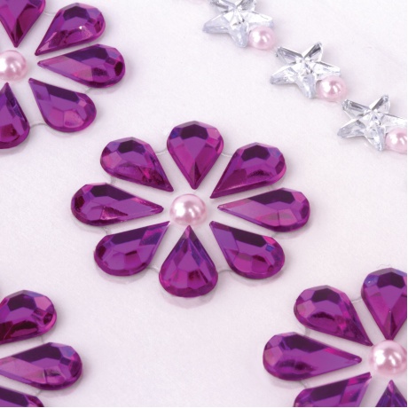 Стразы самоклеящиеся Пурпурные цветы, 8-25 мм, 18 страз + 2 ленты, на подложке, ОСТРОВ СОКРОВИЩ, 661585, (5 шт.) - фото 4