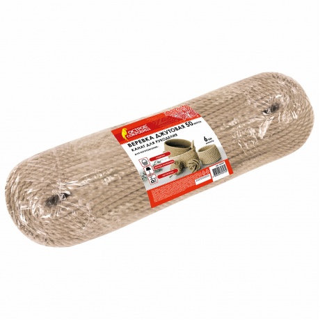 607951, Веревка (канат) джутовая для рукоделия, декоративная, дл...