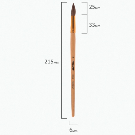 200822, (цена за 10 шт.) Кисть ПИФАГОР, БЕЛКА, круглая, № 8, деревянная лакированная ручка, с колпачком, пакет с подвесом, 200822 - фото 5