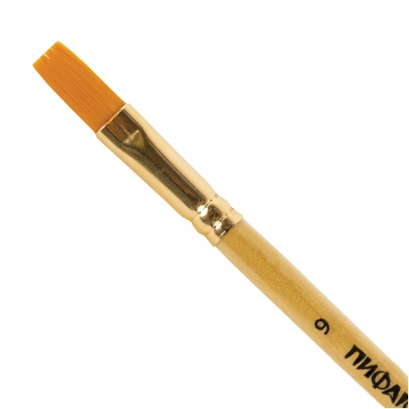 200862, (цена за 15 шт.) Кисть ПИФАГОР, СИНТЕТИКА, плоская, № 9, деревянная лакированная ручка, с колпачком, пакет с подвесом, 200862 - фото 3