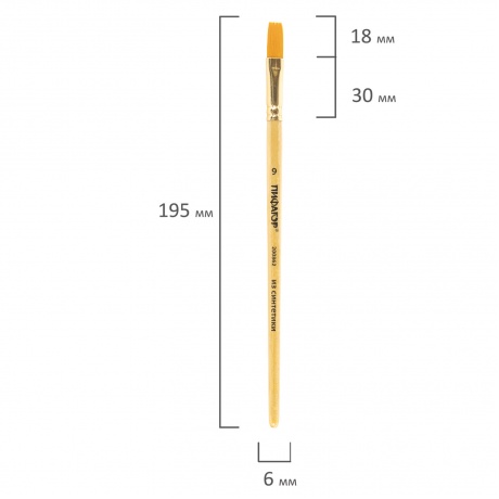 200862, (цена за 15 шт.) Кисть ПИФАГОР, СИНТЕТИКА, плоская, № 9, деревянная лакированная ручка, с колпачком, пакет с подвесом, 200862 - фото 5
