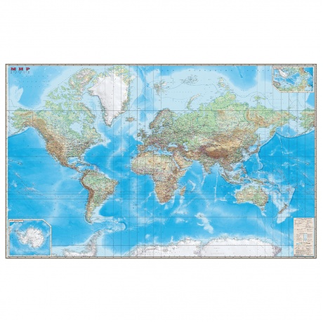 Карта настенная Мир. Обзорная карта. Физическая с границами, М-1:15 млн., разм. 192х140 см, ламинированная, тубус, 293 - фото 1