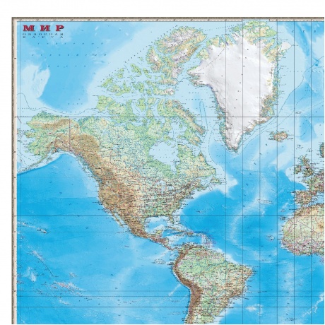 Карта настенная Мир. Обзорная карта. Физическая с границами, М-1:15 млн., разм. 192х140 см, ламинированная, тубус, 293 - фото 2