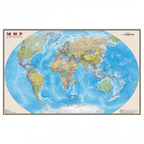 Карта настенная Мир. Политическая карта, М-1:20 млн., размер 156х101 см, ламинированная, тубус, 295 - фото 1