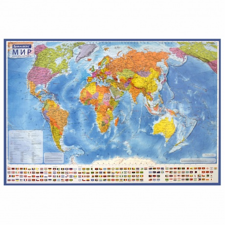 112384, Карта мира политическая 117х80 см, 1:28М, с ламинацией, интерактивная, европодвес, BRAUBERG, 112384 - фото 1