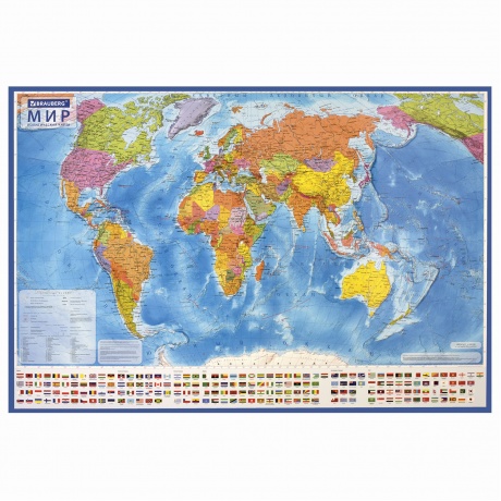 112382, Карта мира политическая 101х70 см, 1:32М, с ламинацией, интерактивная, в тубусе, BRAUBERG, 112382 - фото 1