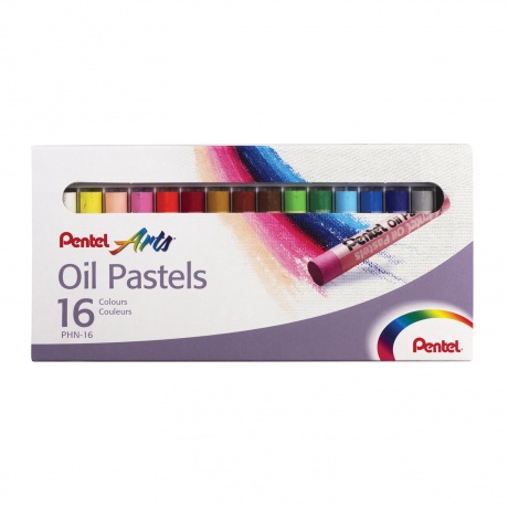 Пастель масляная художественная PENTEL Oil Pastels, 16 цветов, круглое сечение, картонная упаковка, PHN4-16 - фото 1