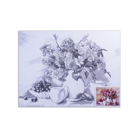 Холст на картоне с контуром BRAUBERG ART CLASSIC, Цветы, 30х40 см, грунтованный, 100% хлопок, 190625 - фото 1