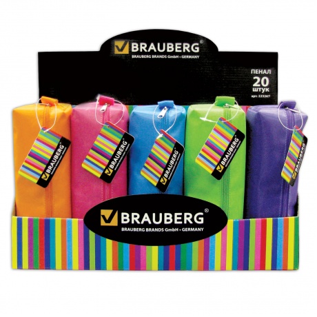 Пенал-косметичка BRAUBERG, ассорти 5 цветов, Радуга, 20х6х4 см, дисплей, 223267, (Цена за 20 шт.) - фото 3