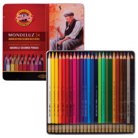 Карандаши цветные акварельные художественные KOH-I-NOOR Mondeluz, 24 цвета, 3,8 мм, заточенные, металлическая коробка, 3724024001PL - фото 2